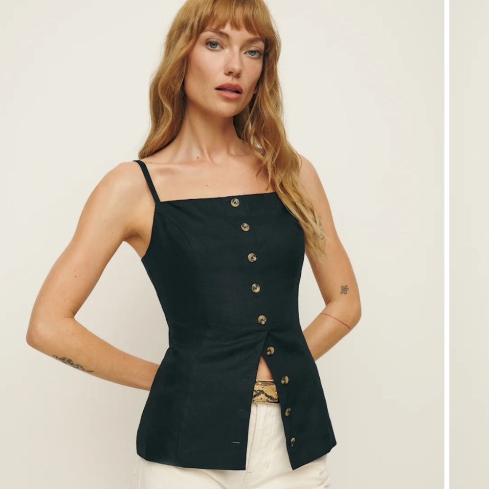 Reformation Antonia Linen Top Black - Size 4